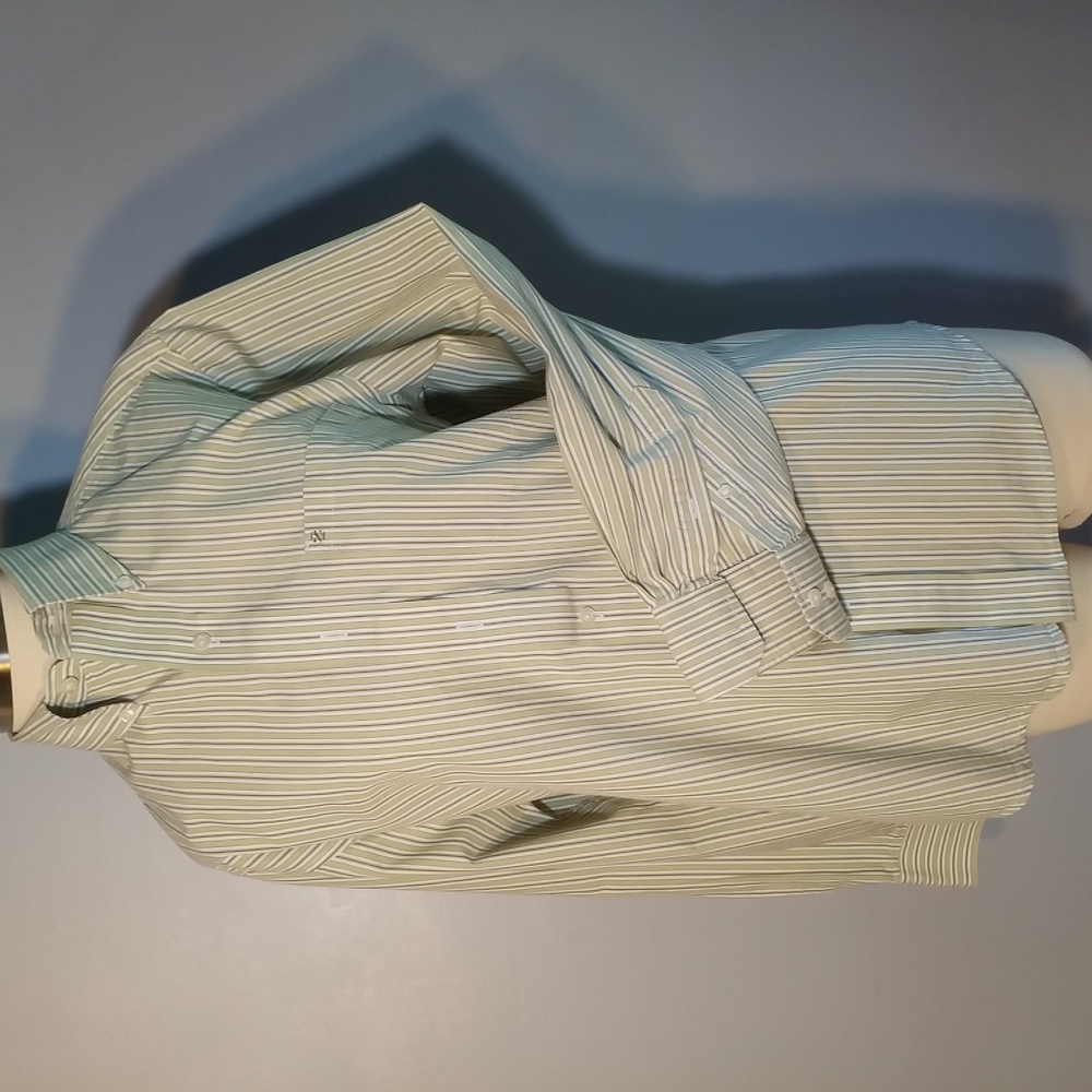 IZOD Stripe Dress Shirt S Green/Olive/Cream